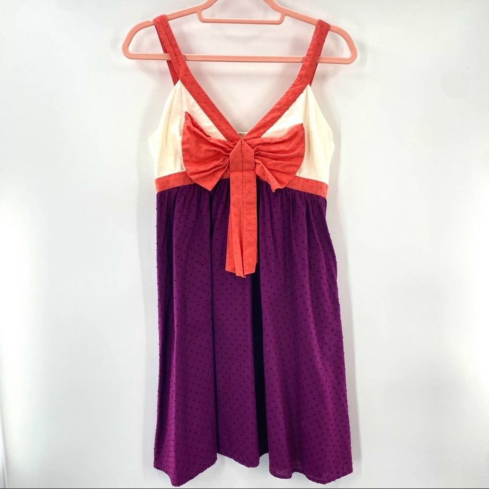 Anthropologie Eloise Sunrise Surprise Dress Purple Orange Bow
